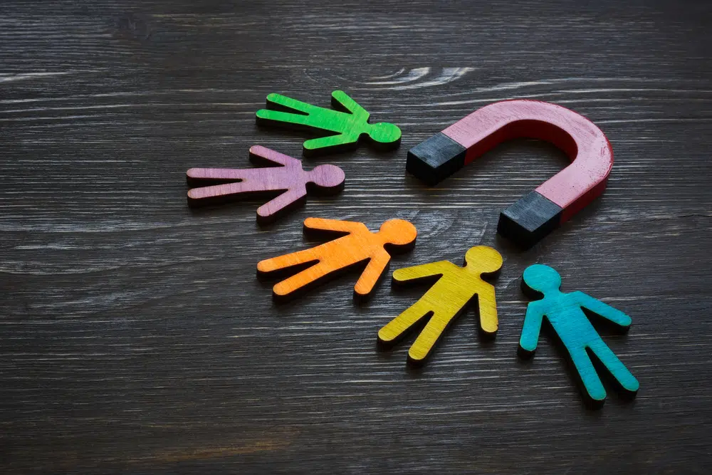 Magnet,And,Figures,Of,People.,Customer,Acquisition,And,Retention. employee retention strategies